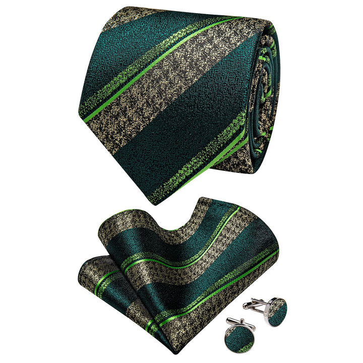 YourTies Wedding Necktie Dark Green Mens Tie Set with Clip and Brooch