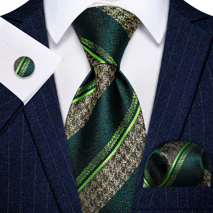 Dark Green Necktie Men's Wedding Necktie Hanky Cufflinks Set