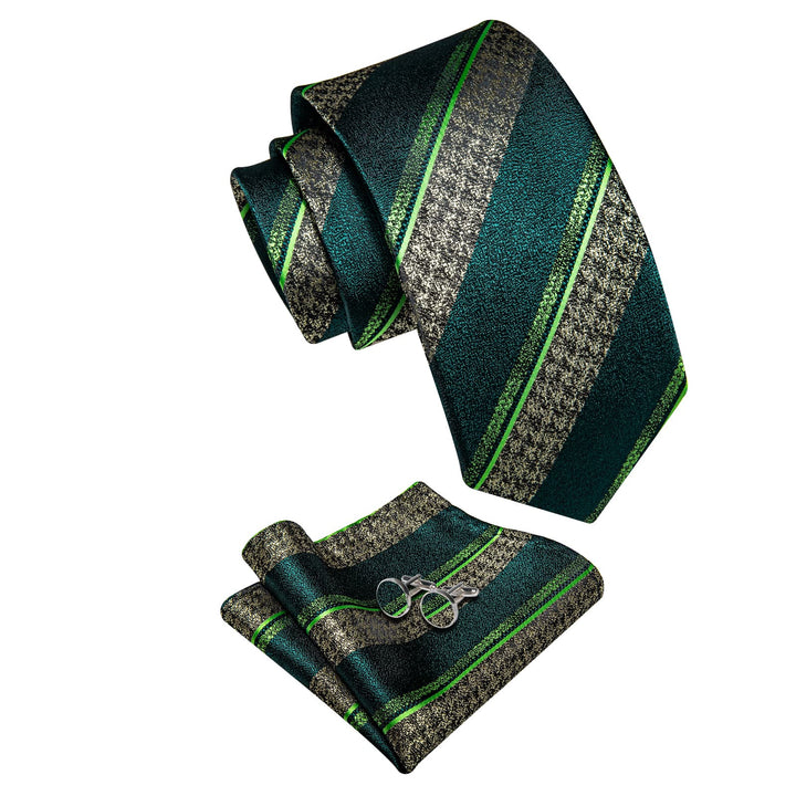 Dark Green Necktie Men's Wedding Necktie Hanky Cufflinks Set