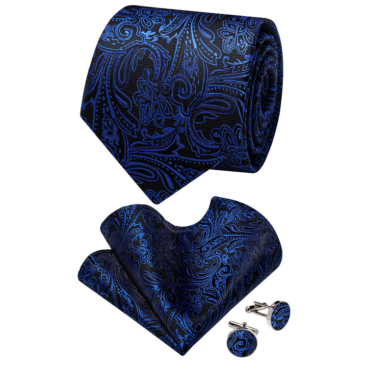 Wedding Necktie Royal Blue Mens Tie Set with Clip and Brooch