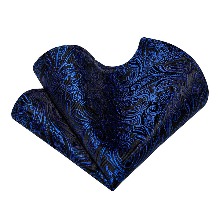 Black Necktie Dark Blue Jacquard Necktie Hanky Cufflinks Set