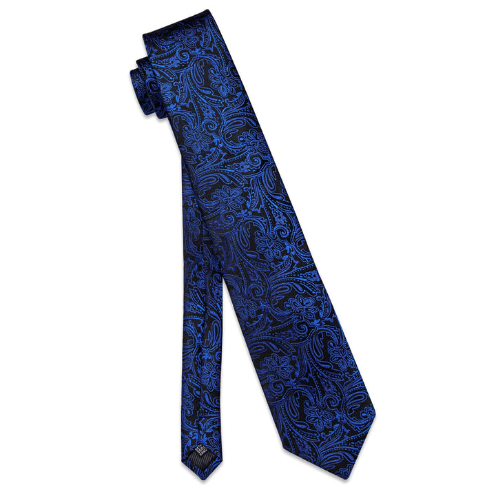 Black Necktie Dark Blue Jacquard Necktie Hanky Cufflinks Set