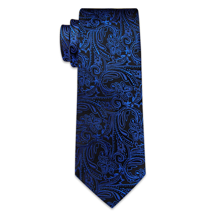 Black Necktie Dark Blue Jacquard Necktie Hanky Cufflinks Set