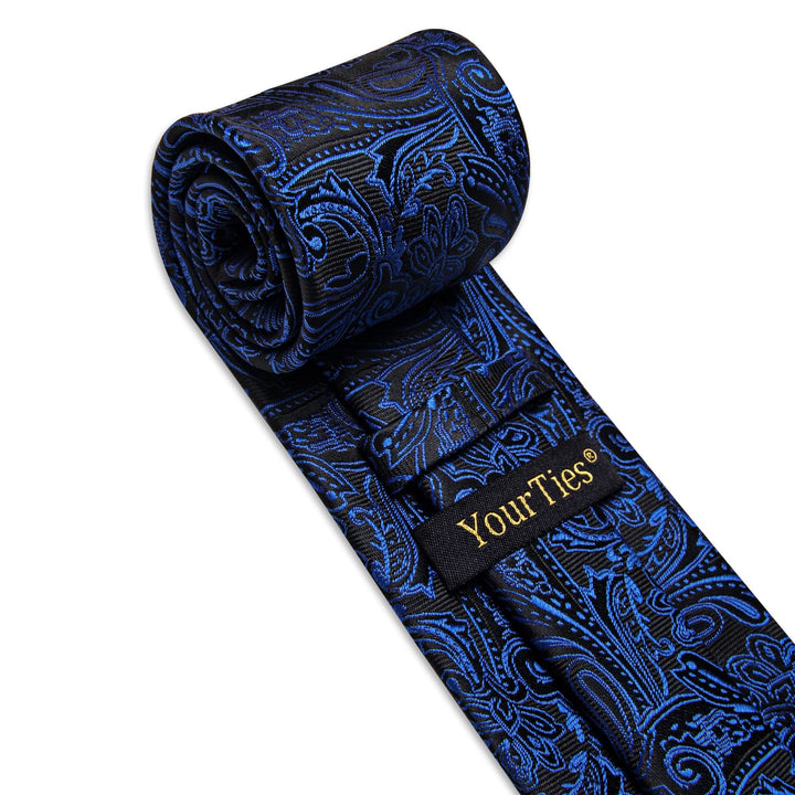 Black Necktie Dark Blue Jacquard Necktie Hanky Cufflinks Set