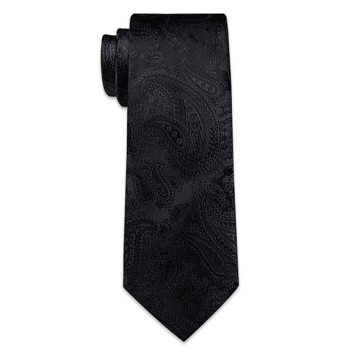 Black Ties Paisley Jacquard Wedding Tie Hanky Cufflinks Set