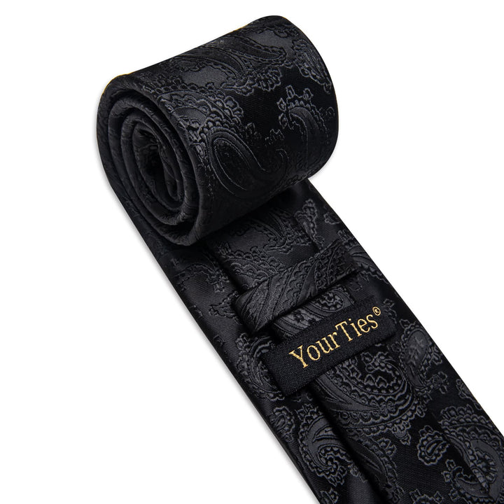 Black Ties Paisley Jacquard Wedding Tie Hanky Cufflinks Set