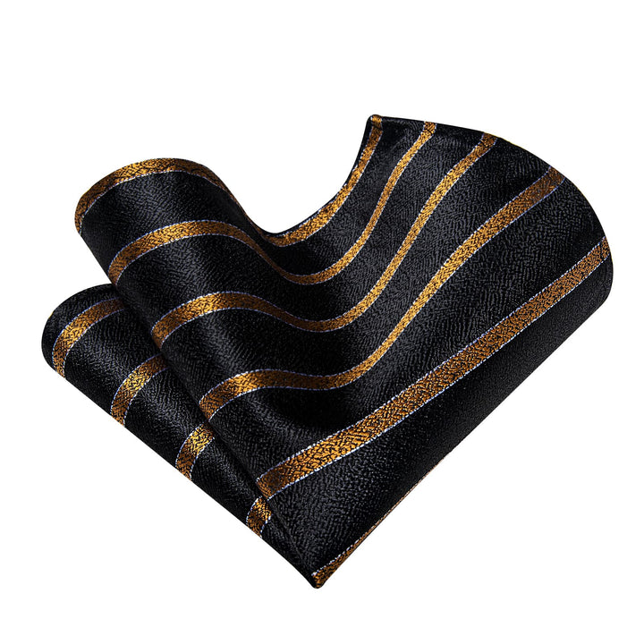  Black Ties Gold Jacquard Striped Wedding Necktie Set for Men