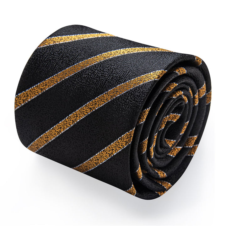  Black Ties Gold Jacquard Striped Wedding Necktie Set for Men