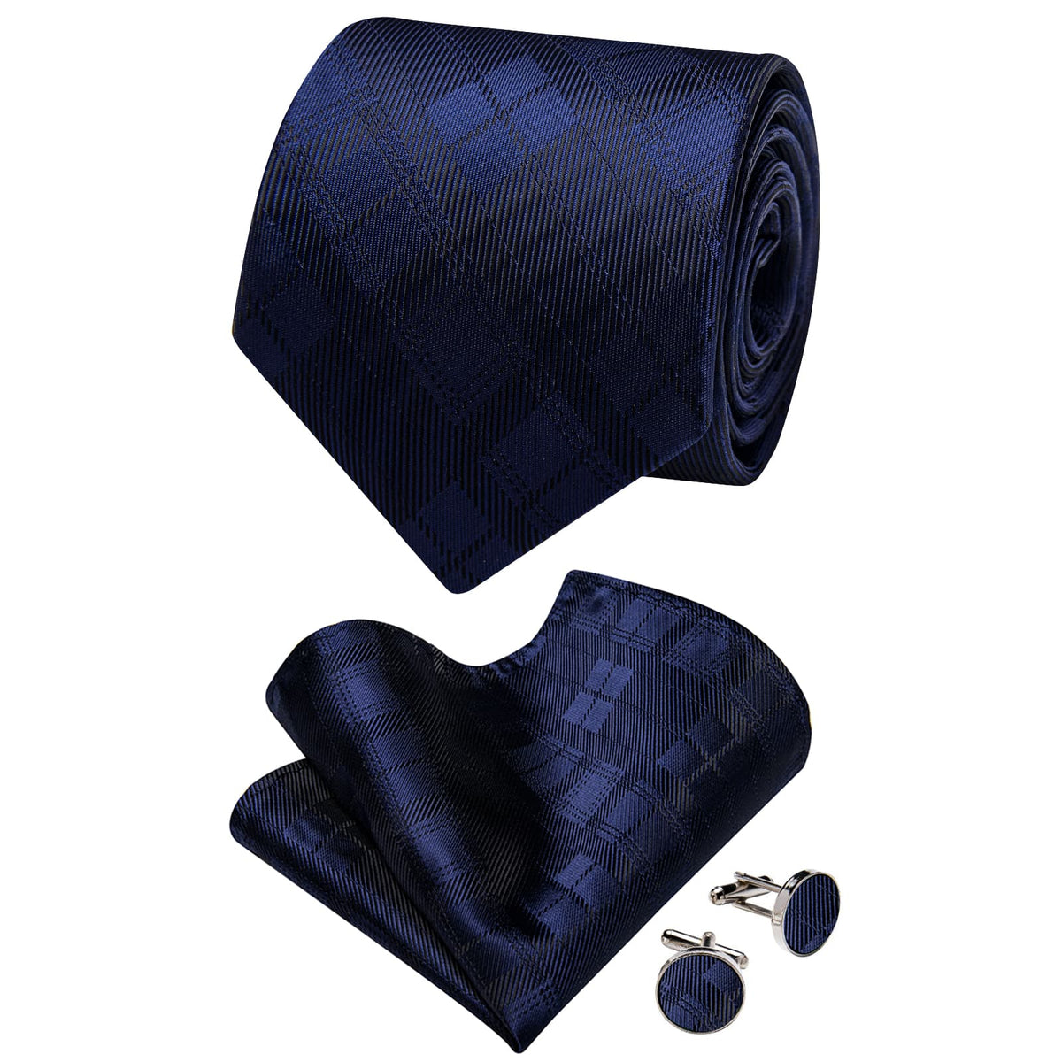  Navy Blue Necktie Checkered Men's Tie Brooch for Suit Set