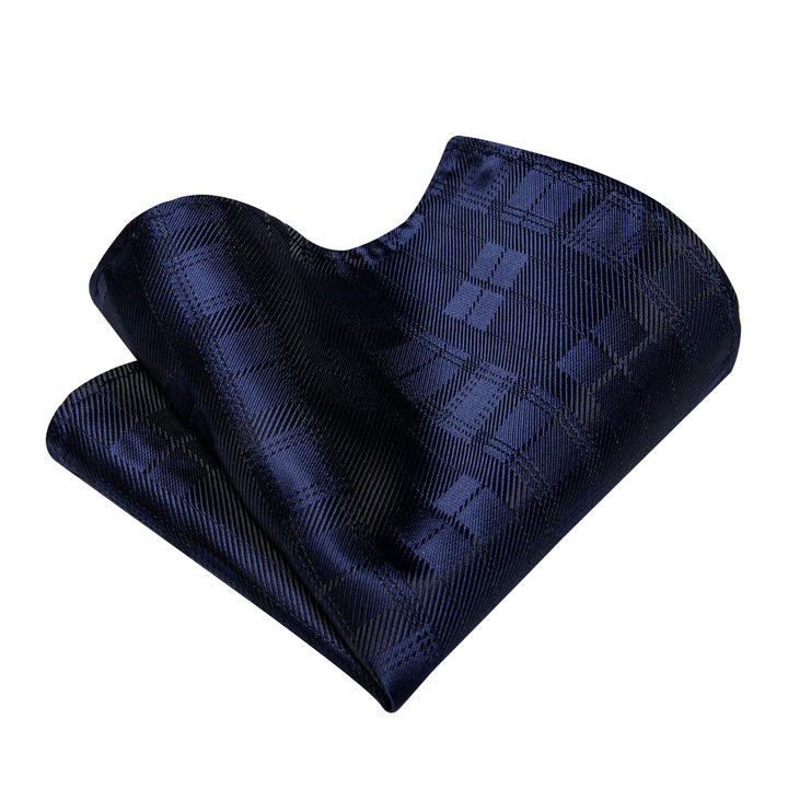 Black Necktie Deep Blue Plaid Men's Tie Hanky Cufflinks Set