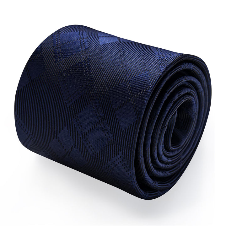  Navy Blue Necktie Checkered Men's Tie Brooch for Suit Set