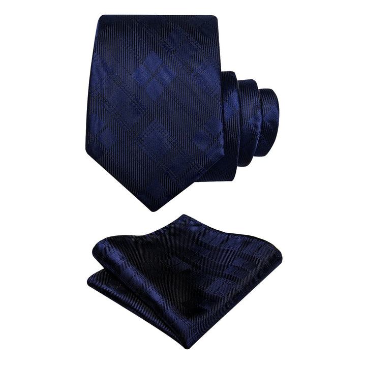  Navy Blue Necktie Checkered Men's Tie Brooch for Suit Set