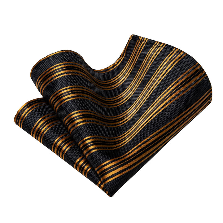 Black Gold Necktie Striped Men Tie Brooch Set for Suit Blazer