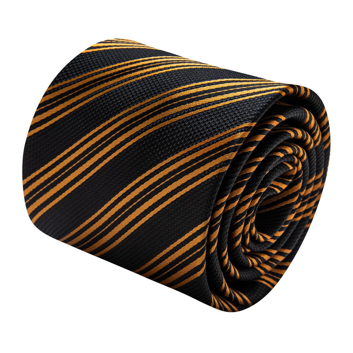 Black Gold Necktie Striped Men Tie Brooch Set for Suit Blazer