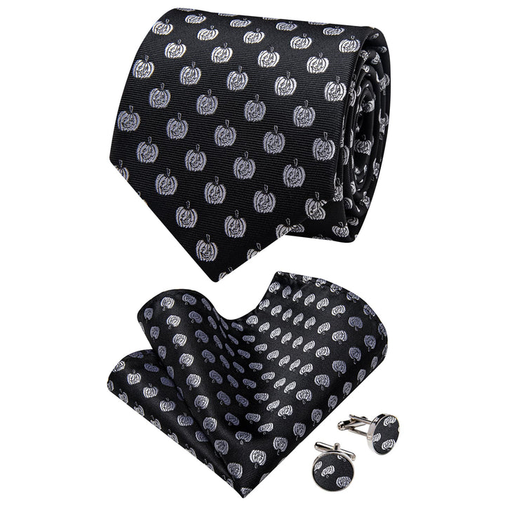 Black Grey Necktie Novelty Men Tie Brooch Set for Suit Blazer