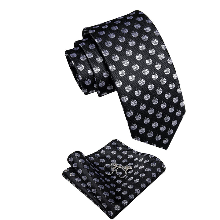 s Black Ties Silver Grey Jacquard Pattern Men's Necktie Set