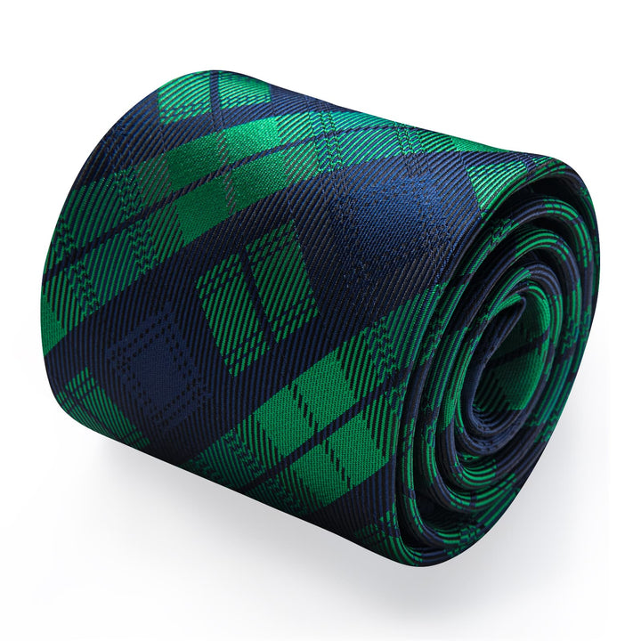 Blue Green Necktie Plaid Men Tie Brooch Set for Suit Blazer