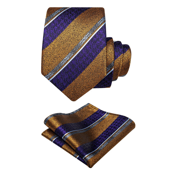  Blue Gold Necktie Striped Men Tie Brooch Set for Suit Blazer