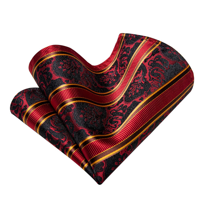 Red Ties Black Jacquard Pattern Gold Stripes Novelty Tie Set