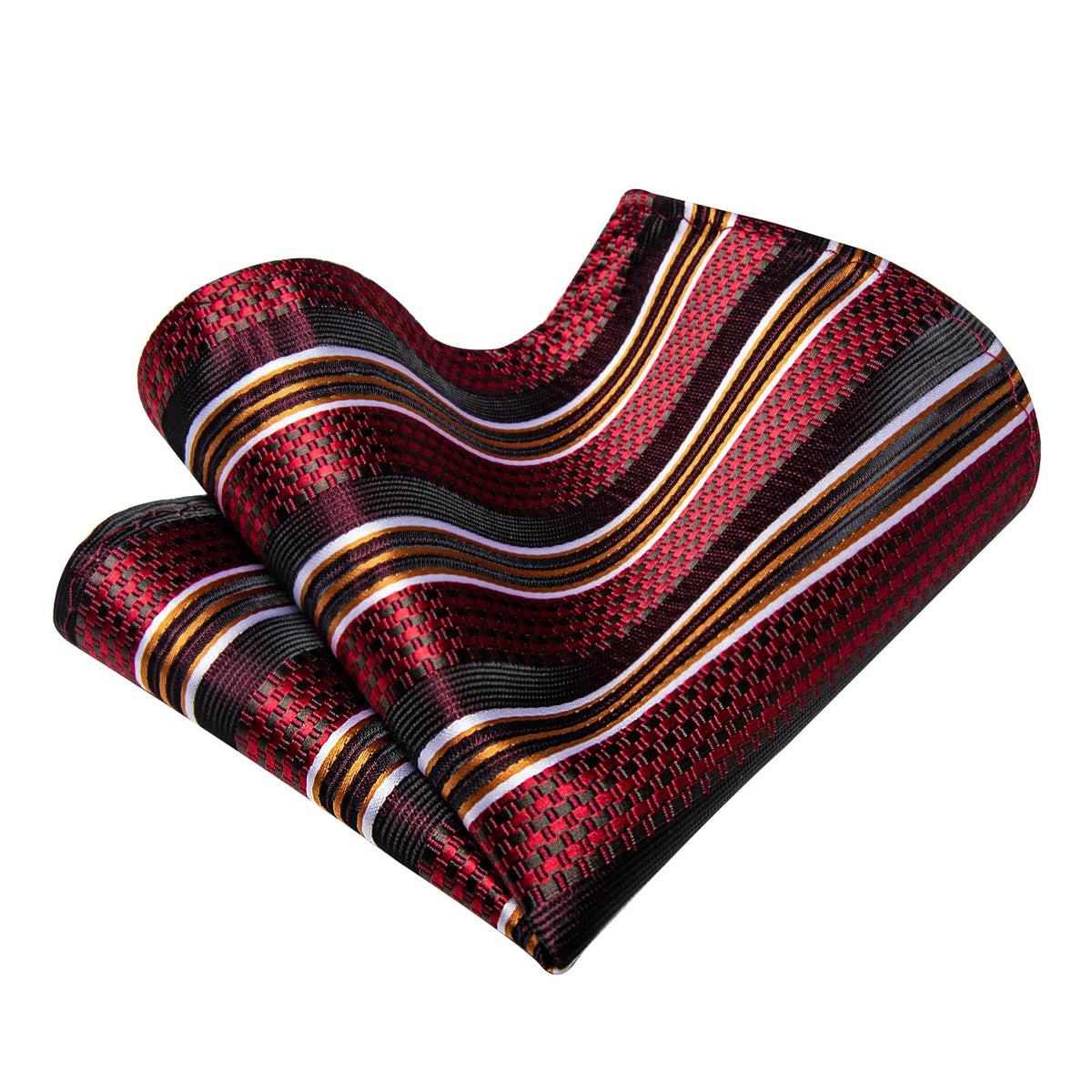  Men's Tie Red Burgundy Brown Jacquard Striped Necktie Set