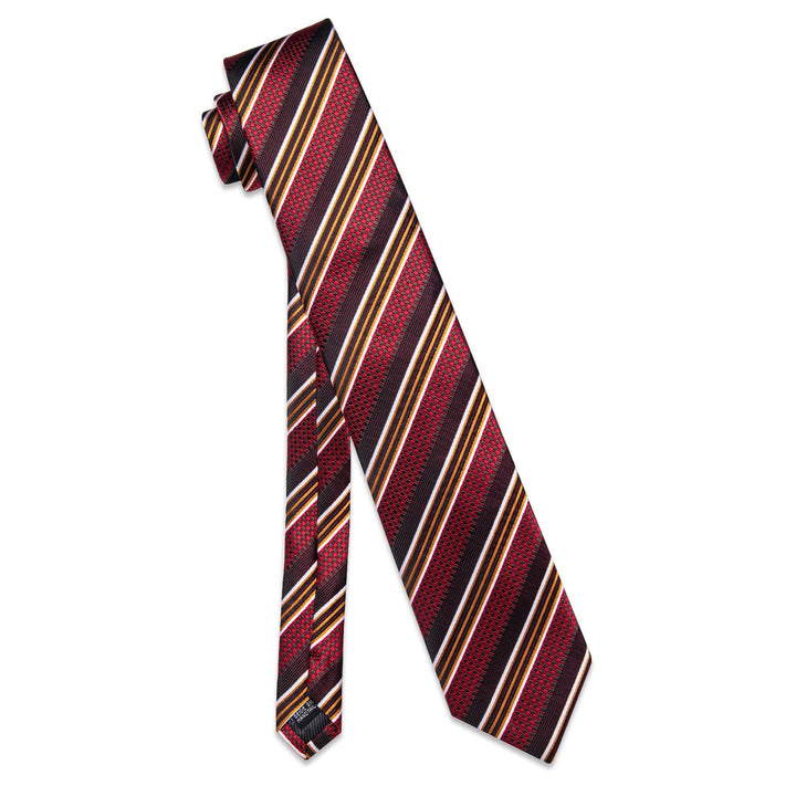 Red Ties Burgundy gold White Stripes Novelty Men Necktie Set