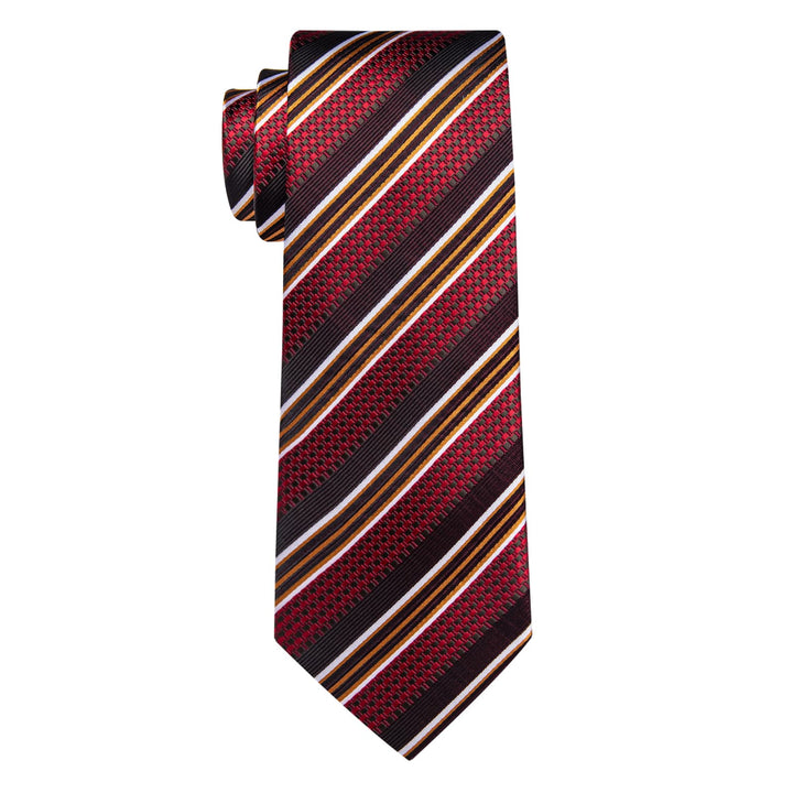 Red Ties Burgundy gold White Stripes Novelty Men Necktie Set