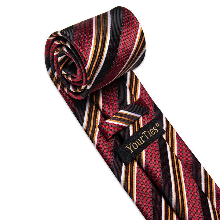 Red Ties Burgundy gold White Stripes Novelty Men Necktie Set