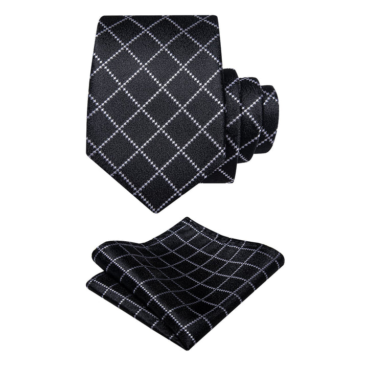  Men's Tie Black White Checkered Men's Necktie Brooch Clip Set