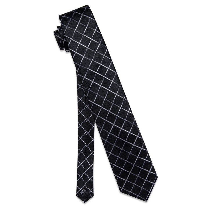  Black Necktie Silver Grey Checkered Men's Wedding Tie Set