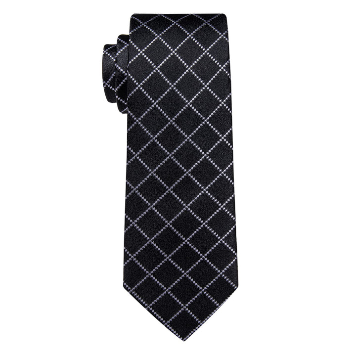  Black Necktie Silver Grey Checkered Men's Wedding Tie Set