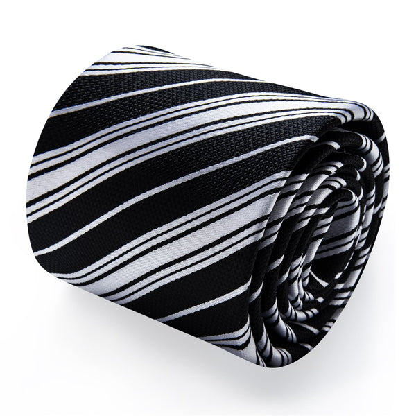 Men's Tie Black Grey Striped Men's Necktie Brooch Clip Set