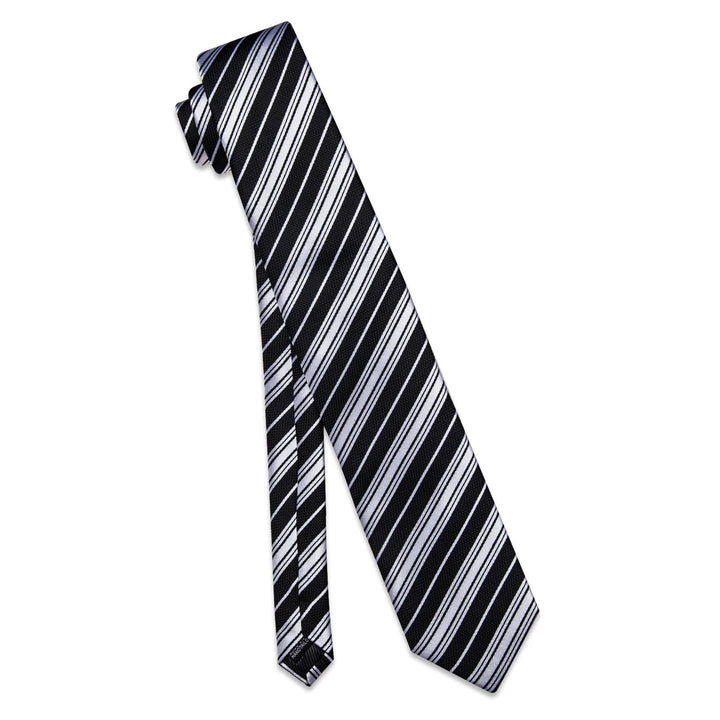  Black Necktie Silver Grey Stripes Men's Tie Pocket Square Set