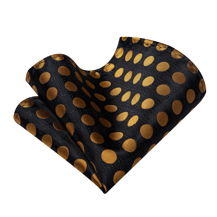 Black Tie Gold Dots Men's Necktie Pocket Square Cufflinks Set