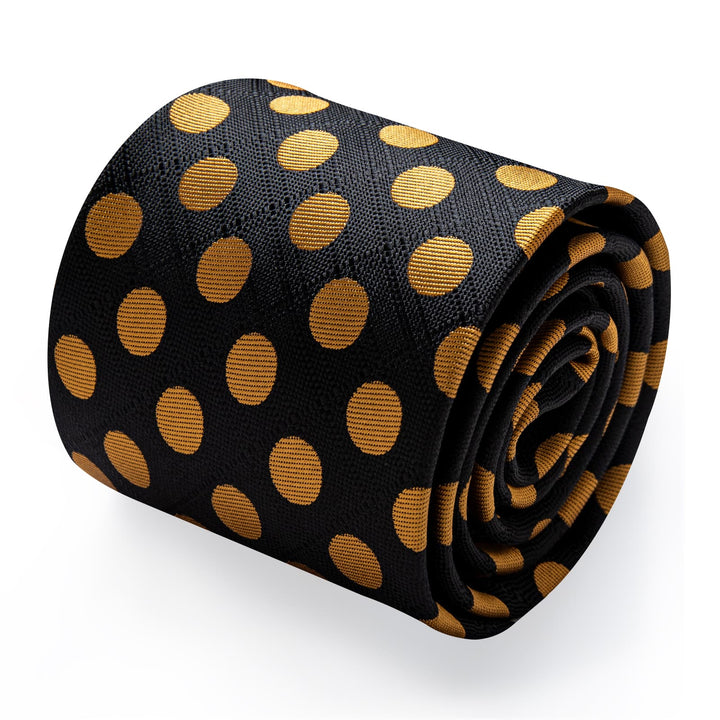 YourTies Men's Tie Black Gold Polka Dots Necktie Brooch Clip Set