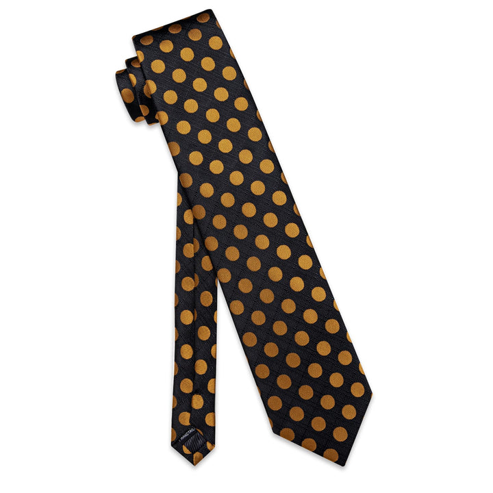 Black Tie Gold Dots Men's Necktie Pocket Square Cufflinks Set