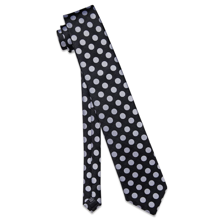  Black Tie Grey Dots Men's Necktie Handkerchief Cufflinks Set