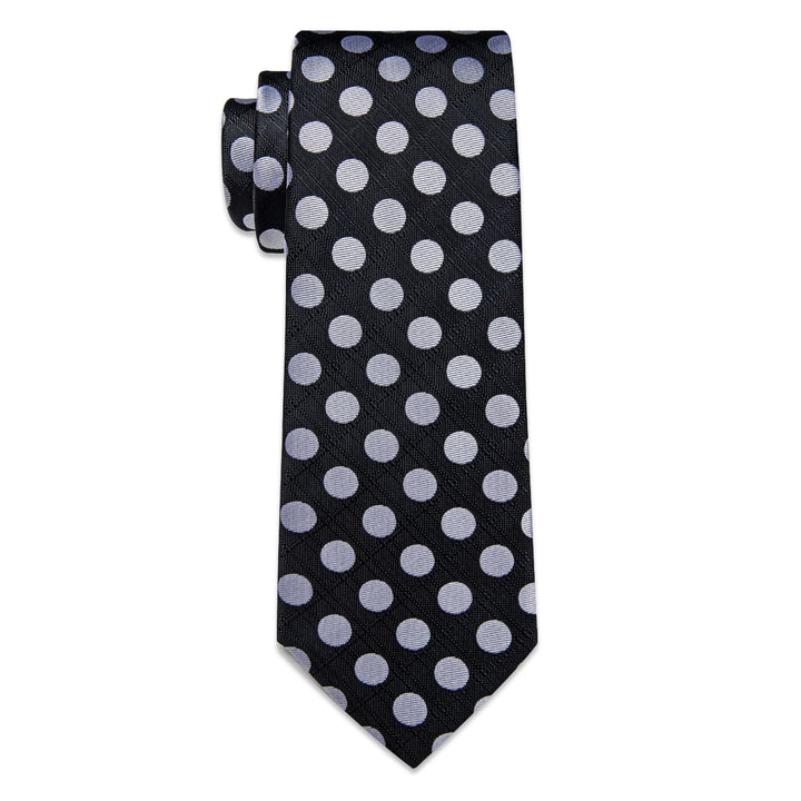  Black Tie Grey Dots Men's Necktie Handkerchief Cufflinks Set