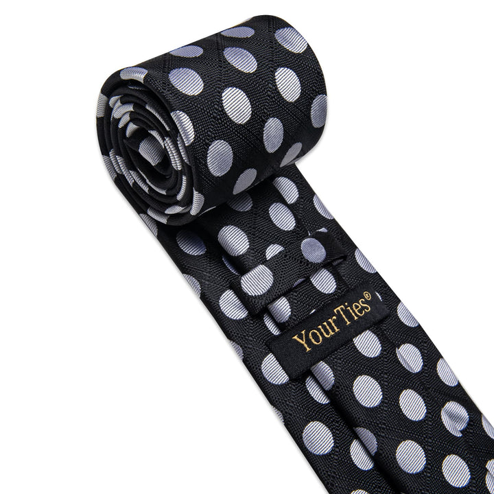  Black Tie Grey Dots Men's Necktie Handkerchief Cufflinks Set