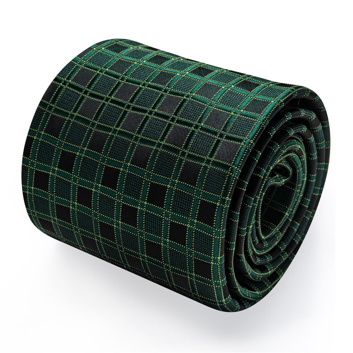  Men's Tie Deep Green Plaid Jacquard Necktie Brooch Clip Set