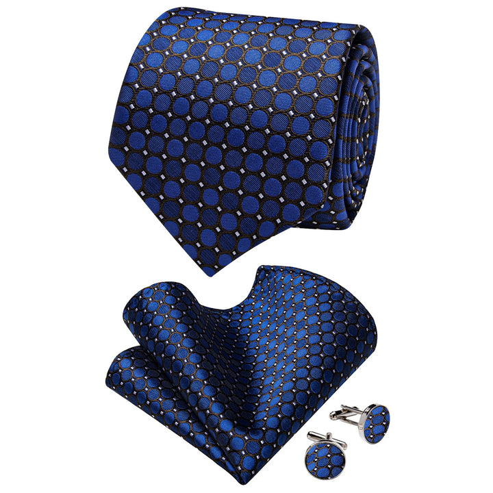  Deep Blue Black Men's NeckTie Flower Brooch Set with Clip