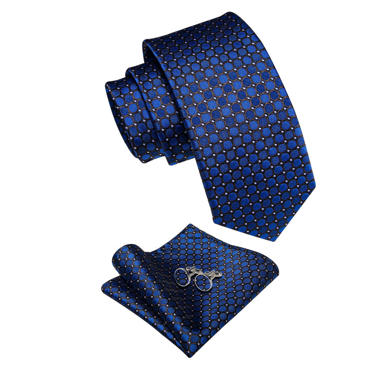  Deep Blue Black Men's NeckTie Flower Brooch Set with Clip