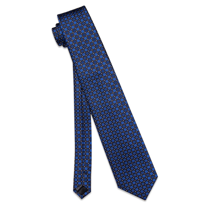  Blue Dots Black White Jacquard Necktie Hanky Cufflinks Se