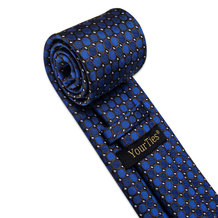  Deep Blue Black Men's NeckTie Flower Brooch Set with Clip