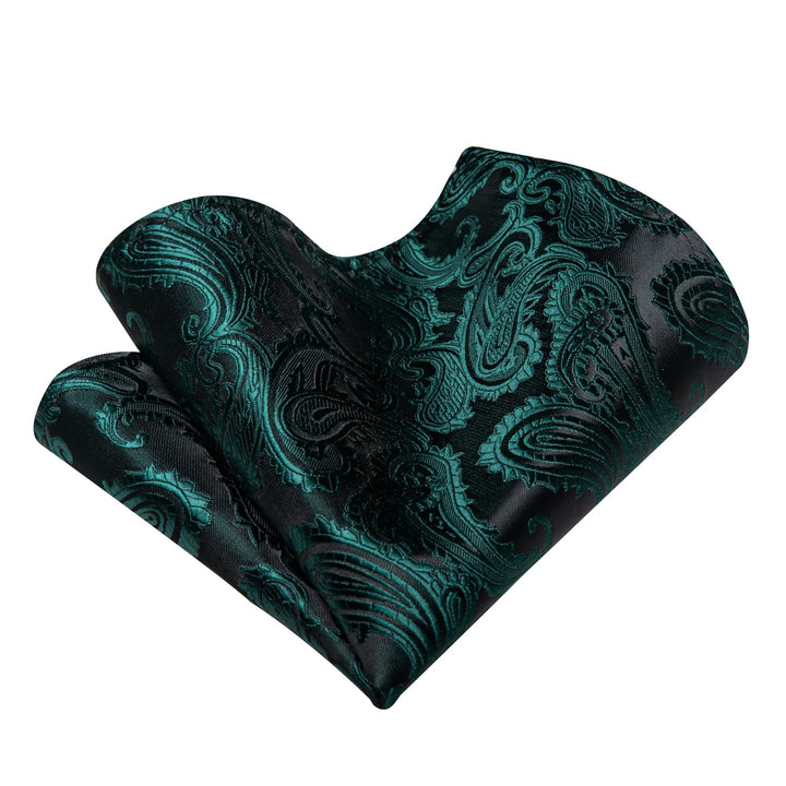 Black Green Paisley Men's NeckTie Flower Brooch Set with Clip