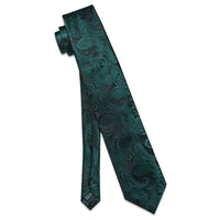 Olive Drab Necktie Deep Green Paisley Tie Hanky Cufflinks Set