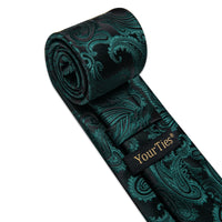 Olive Drab Necktie Deep Green Paisley Tie Hanky Cufflinks Set