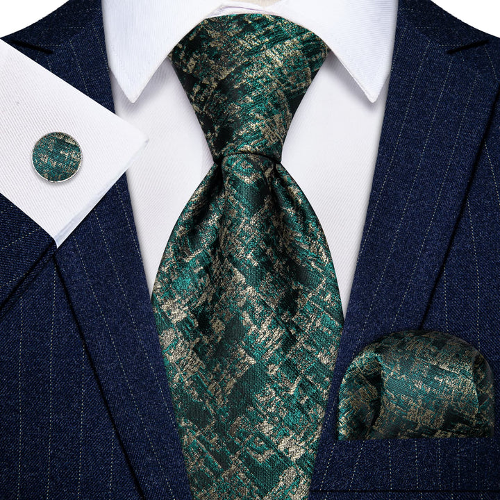  Necktie Teal Green Beige Novelty Mens Tie Hanky Cufflinks Set