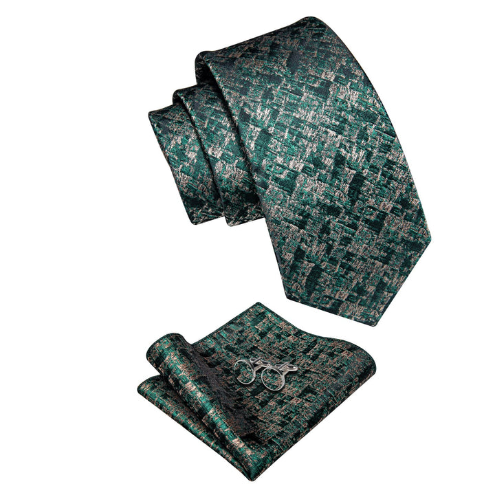 Necktie Teal Green Beige Novelty Mens Tie Hanky Cufflinks Set