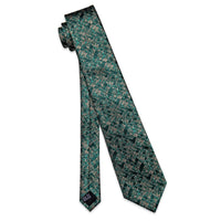 Necktie Teal Green Beige Novelty Mens Tie Hanky Cufflinks Set