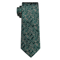 Necktie Teal Green Beige Novelty Mens Tie Hanky Cufflinks Set